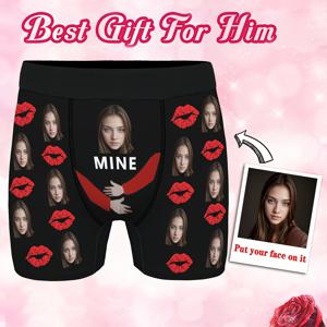 TEMU 남성용 맞춤형 속옷 얼굴 사진으로 개인화된 박서 브리프, 남자친구 남편을 위한 MINE 프린트 패션 하이 편안한 섹시한 속옷 휴일 기념일 선물