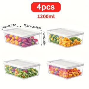 TEMU 4개 세트 1200ml/42oz 냉장고 보관 용기, 뚜껑 포함 스택 가능 식품 보관통 - 고기, 과일, 채소, 피클용 주방 정리 및 액세서리