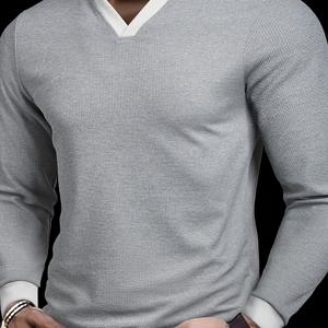 TEMU 남성용 텍스처드 패브릭 스플라이싱 커프 칼라 가을 신상 긴팔 아웃도어 캐주얼 헨리 셔츠