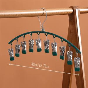 TEMU 1개 스테인리스 멀티 클립 옷 건조대 - 섬세한 의류용 무흔 디자인, 속옷 및 양말용, 광택 있는 금속과 녹색 플라스틱 클립, 공간 절약형 홈 침실 세탁실 필수품 | 모던 룩 | 스테인리스 스틸 구조, 세탁실 액세서리