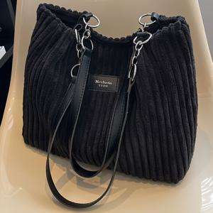 TEMU 1pc 면 벨벳 토트 백 여성용, 고정된 끈이 달린 대용량 어깨 가방, 지퍼 잠금, 폴리에스테르 안감, 다재다능한 캐주얼 디자인 - 드라이 클리닝전용 가능