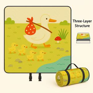 TEMU 4-8인용 초대형 피크닉 담요 - 80x80인치(200x200cm) 두꺼운 3층 패딩 접이식 야외 매트, 휴대용 스트랩, 비치, 캠핑, 공원, 여행, 피크닉 필수품, 생동감 있는 동물 프린트 디자인, 내구성 있는 트윌 직물|캠핑매트