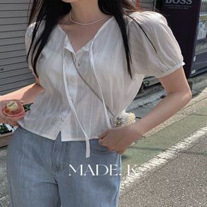 [자체제작/오늘출발/뉴컬러추가!/S-L]#여름???? 로힌 퍼프 스트랩 블라우스 (직잭팟/데일리룩/데이트룩/스트랩블라우스/여름블라우스/반팔블라우스/퍼프블라우스)