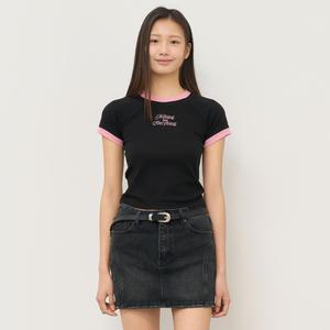 WOMAN 래글런 크롭 링거 티셔츠 [BLACK] / WBE2L01536