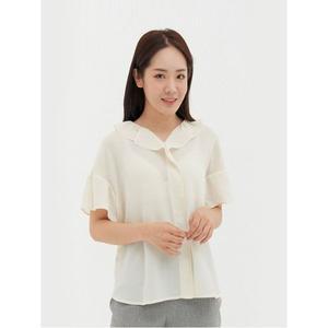 [하프클럽/크로커다일레이디]라이트옐로우 브이넥 프릴 포인트블라우스 CLBMBL123