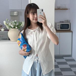 허니든 코튼 리본 블라우스
