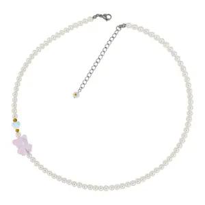 스와로브스키 진주 목걸이 써지컬 4mm 핑크 유리 곰 비즈