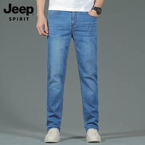 JEEP SPIRIT 남성용 여름 얇은 데님 바지 신축성 있는 스트레이트 데님팬츠