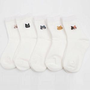 고양이 흰색 아동 중목 양말 세트 어린이 삭스 5켤레