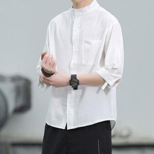 남성 7부 린넨셔츠 헨리넥 차이나카라 여름 쿨 루즈핏 셔츠3color