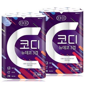 코디 뉴데코 3겹 25M 30롤x2팩 /화장지 두루마리 휴지