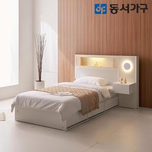 미휴컴포트 편백나무 LED 수납 호텔 침대 SS+협탁1EA+편백황토숯 양면 매트리스 DF645297