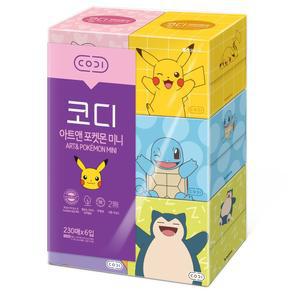 코디 아트앤 포켓몬 미니 230매 6입/티슈/곽티슈/각휴지/정사각/뽑아쓰는/곽휴지/부드러운/화장지/4각/절약