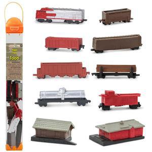Safari Ltd, 화물역, 화물차, 통나무차, 석탄차, 연료차, 석탄, 기차 엔진, 여객역, 카부스, 화물차, 덤프차 등 11개의 연결 가능한 수작업 피규어로 TOOB 훈련을 실시합니다