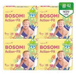 보솜이 액션핏 팬티 기저귀 공용 특대형 26개입 x 4팩 [추가증정]