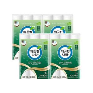 깨끗한나라 순수프리미엄 3겹 화장지 30m 30롤 4팩