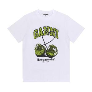 [가니]GANNI T4291 151 그린 체리 로고 프린트 여성 반팔티