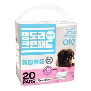 멍도리 크린 패드 특대형 20매 : 강아지 대형견 배변판 화장실 대형 매트 소변 배변 훈련