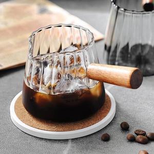 나무 손잡이가있는 180ML 에스프레소 컵 커피 측정 유리 Frothing Jug 라떼 아트 머그잔 액세서리
