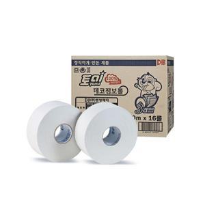 토미 데코 점보롤 3겹 천연펄프 200m 16롤 3P - 대용량 화장실 휴지 화장지 공중 상가 건물 학교 DBJ-206