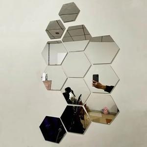 인테리어거울 육각형 아크릴 3D 거울 벽 스티커 DIY 자체 접착 거울 장식 스티커 아트 벽 장식 대형 6 개 1