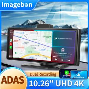 Imagebon 10.26인치 4K 대시캠 ADAS 무선  유선 CarPlay Android Auto 5G 와이파이 GPS 네비게이션 후방 카