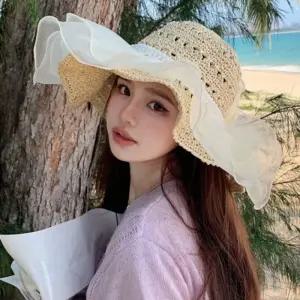 뜨개 러블리 레이스 모자 패션 여성 해변 여행 자외선차단 창넓은 바캉스 비치 챙이큰