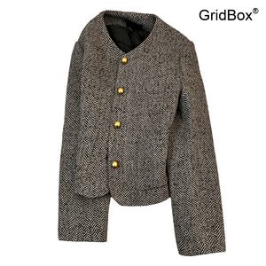 여성 블랙 커피색 GirdBox 레트로 캐주얼 정장자켓 디자인 상의