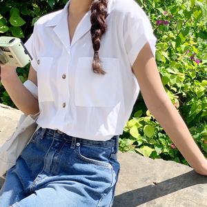 퍼디 데일리 오픈 카라 반팔 셔츠 여름 여성 데일리룩 시원한