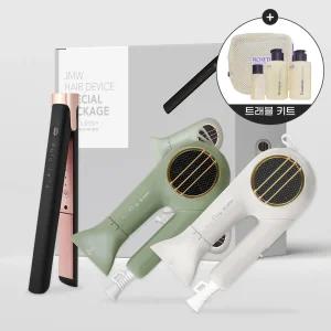 [JMW 본사직영] 에어플립 드라이기(그린/아이보리)+플랫핑크 고데기 세트+로아띠 트래