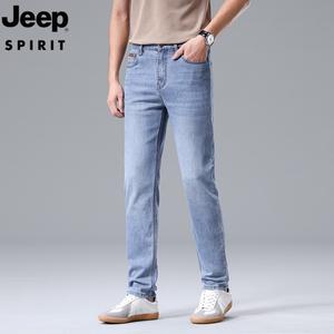 JEEP SPIRIT 여름 청바지 남자 스판 일자 테이퍼드 얇은 팬츠