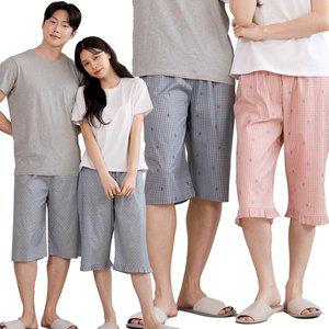 [마누아]남여 커플 고밀도 순면 7부 얇은 파자마/잠옷 반바지