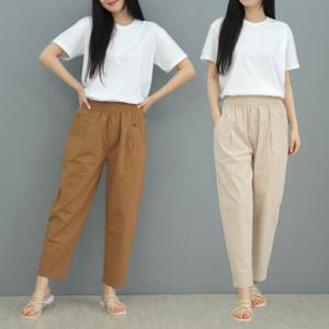 린넨 여성배기팬츠 8부 여름 밴딩바지 단추일자 허리가편안한 마바지