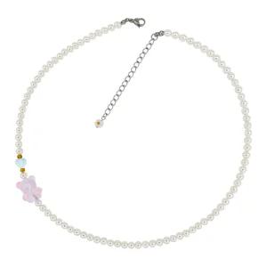 스와로브스키 진주 목걸이 써지컬 4mm 핑크 유리 곰 비즈