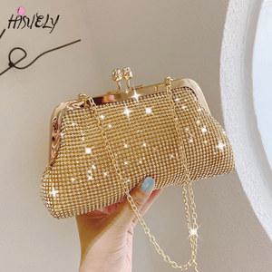 2025 패션 골드 다이아몬드 이브닝 백 hasp 럭셔리 핸드백 Elegent 체인 여성 어깨 크로스 바디 백 웨딩 파티 클러치