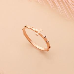 14k 금 심플 십자가 묵주반지 카톨릭 기독교 레이어드 링
