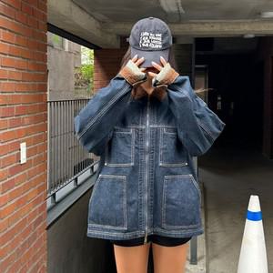 여자 가을 배색카라넥 롤업 투퉤이집업 포켓 청자켓