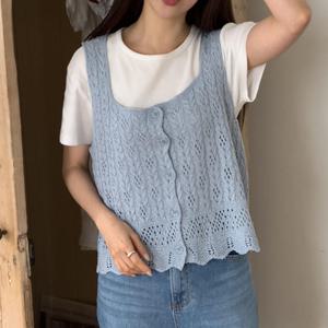 [다잇템]여자 SS 꽈배기 스카시 웨이브 코르셋 니트조끼
