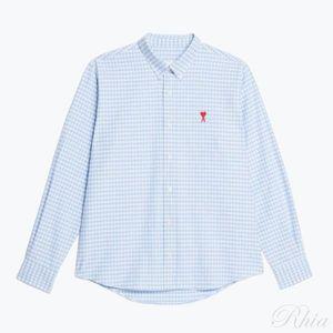 아미 체인 스티치 하트 로고 깅엄체크 옥스포드 셔츠 HSH113 CO0023 475