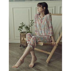 [솔브]비너스 행사  세일 홈웨어 폴리 스판 꽃나염 보더 여성 상하의 세트 VEP2722S A_P390914519