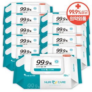 소확행몰 누리케어 소독용 물티슈 캡형 70매 10팩