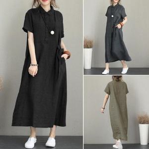 찰랑찰랑 여성 롱 원피스 치마 롱 반팔 여름 루즈핏 빅사이즈 린넨 여행 바캉스 엄마