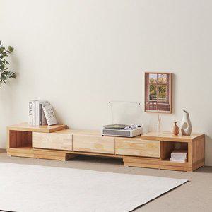 바로방 가구 샬롯 원목티비장 확장형 거실장 2400 TV다이 선반 거실 장식장