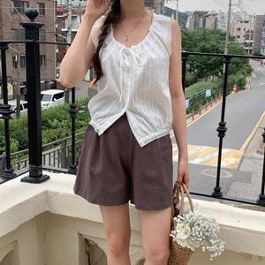 여자 여름 러블리룩 레이스 셔링 민소매 블라우스