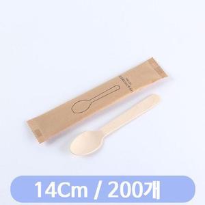 [XB80M2ML]나무스푼 14cm 개별 포장 200개 수저 포크