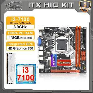 JINGSHA H110 미니 itx 마더보드 PC 조립 키트, i3 7100 CPU, 8GB DDR4 RAM, 플레이카 베이스 LGA 1151, 완