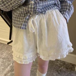 레이스 펀칭 자수 프릴 캉캉 밴딩 숏팬츠 반바지