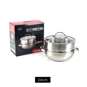 인덕션겸용 2단 스텐 찜기 24cm/찜판/생선/가정용/업소용/만능/찜통/대게/굴/조개찜/식당/찜솥/찜냄비/전골