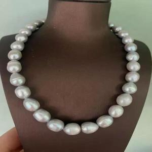 천연 회색 남해 바로크 진주 목걸이, 14K 골드 파인 주얼리 제작, 18 AAAA + 9-11mm