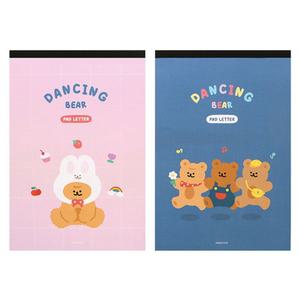 댄싱베어 패드편지지 2개 패드 편지지 미니 뜯어쓰는편지지 사과 메세지 카드 생일 감사 편지 봉투 세트 예